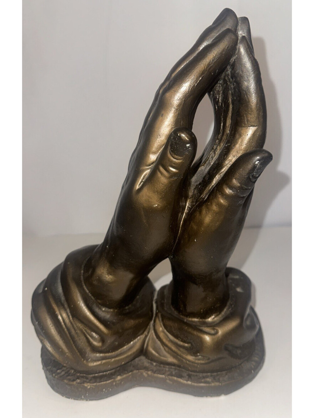 VTG Bronze Colored Painted Praying Hands Statue Heavy Prayer Religious 11" T